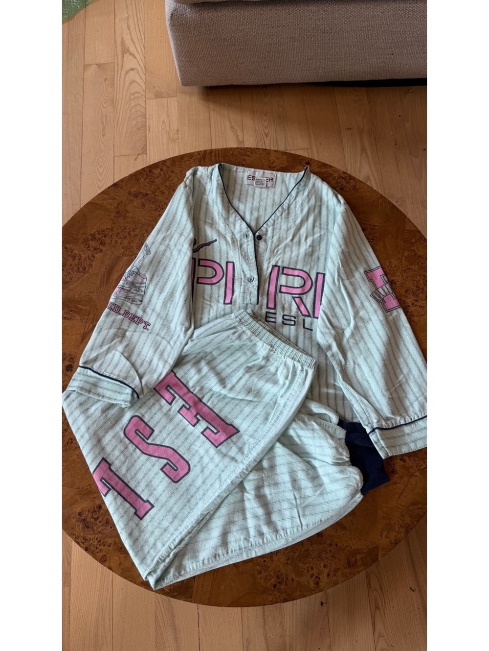ESLEEP Vintage Baseball Style Pajama Set Small 100% Cotton